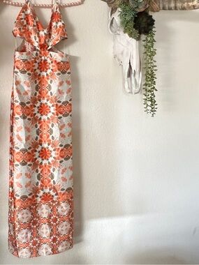 NWT ✧🧡 House of Harlow 1960 🧡✧ Floral Cutout Midi Dress Orange White L